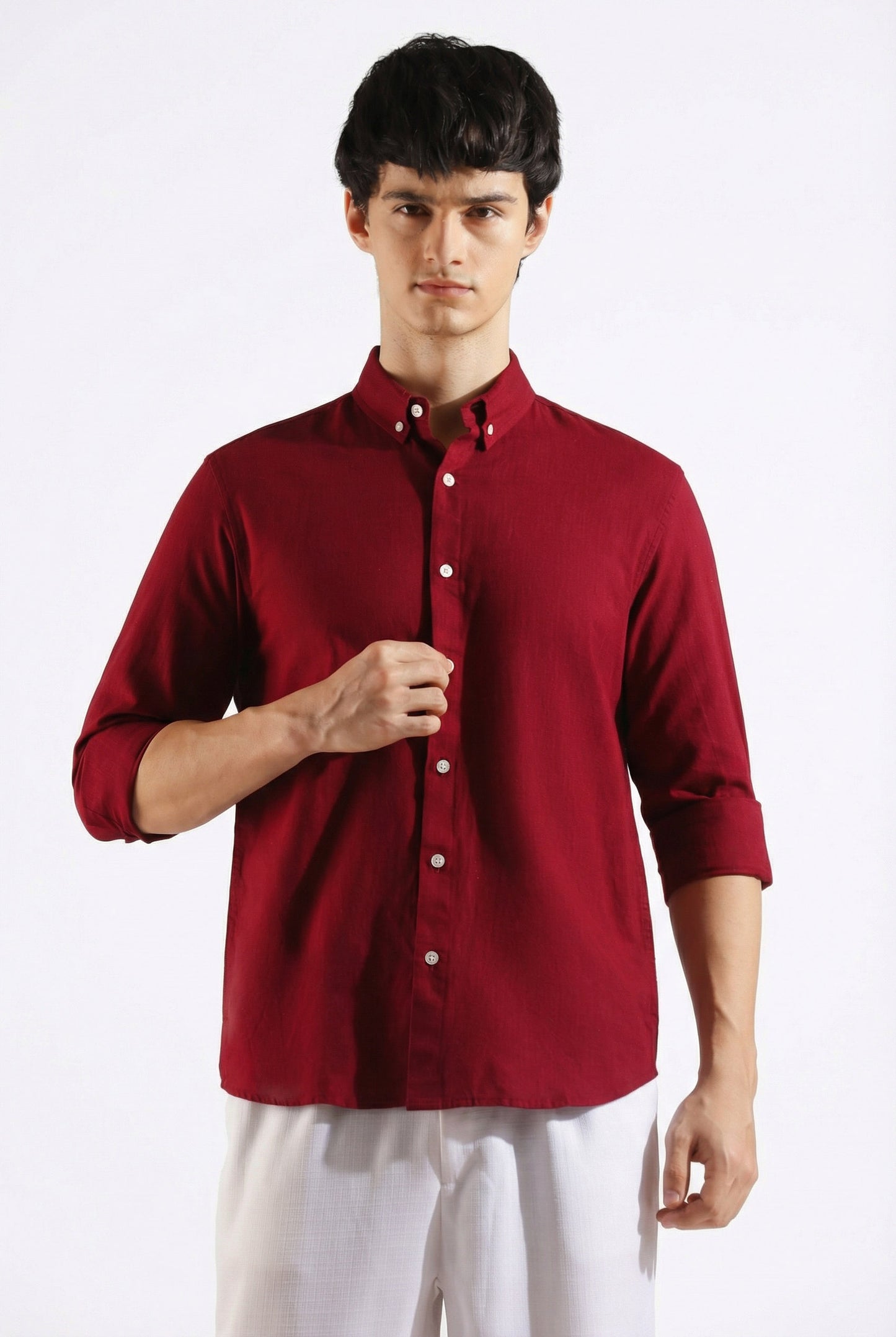 Maroon Linen blended button down shirt