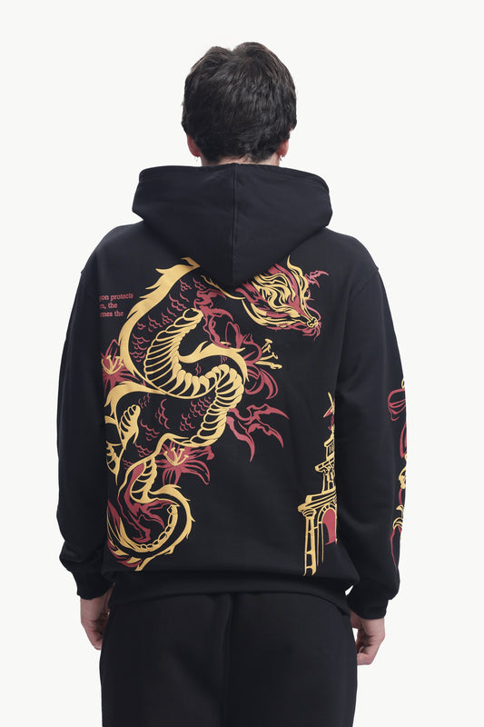 JET BLACK DRAGON HOODIE