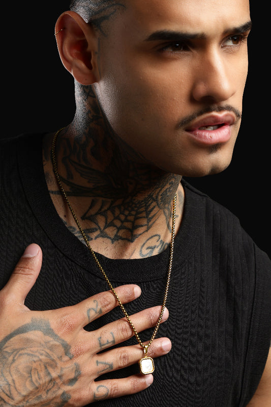 Square Pearl Signet Necklace