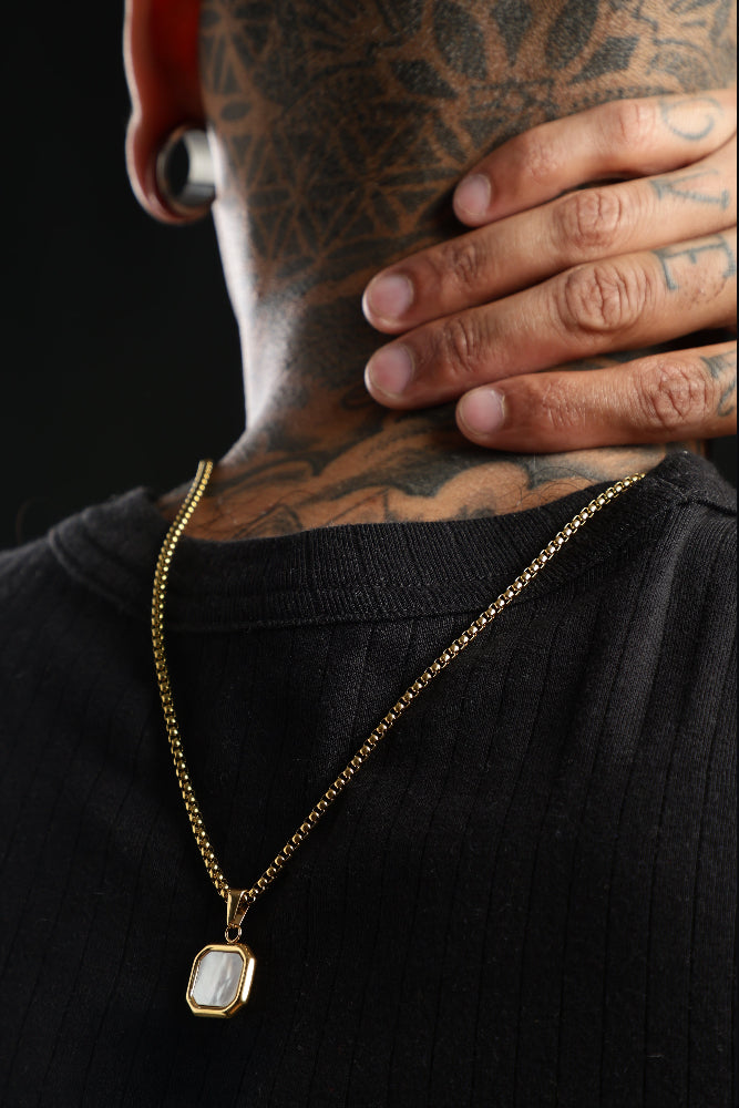 Square Pearl Signet Necklace