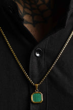 Square Signet Necklace - Emerald Green
