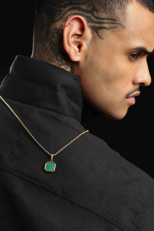 Square Pearl Signet Necklace - Emerald Green