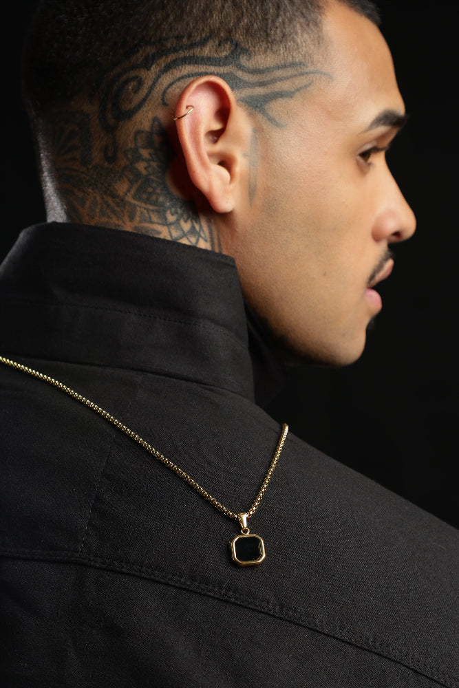 Square Black Signet Necklace