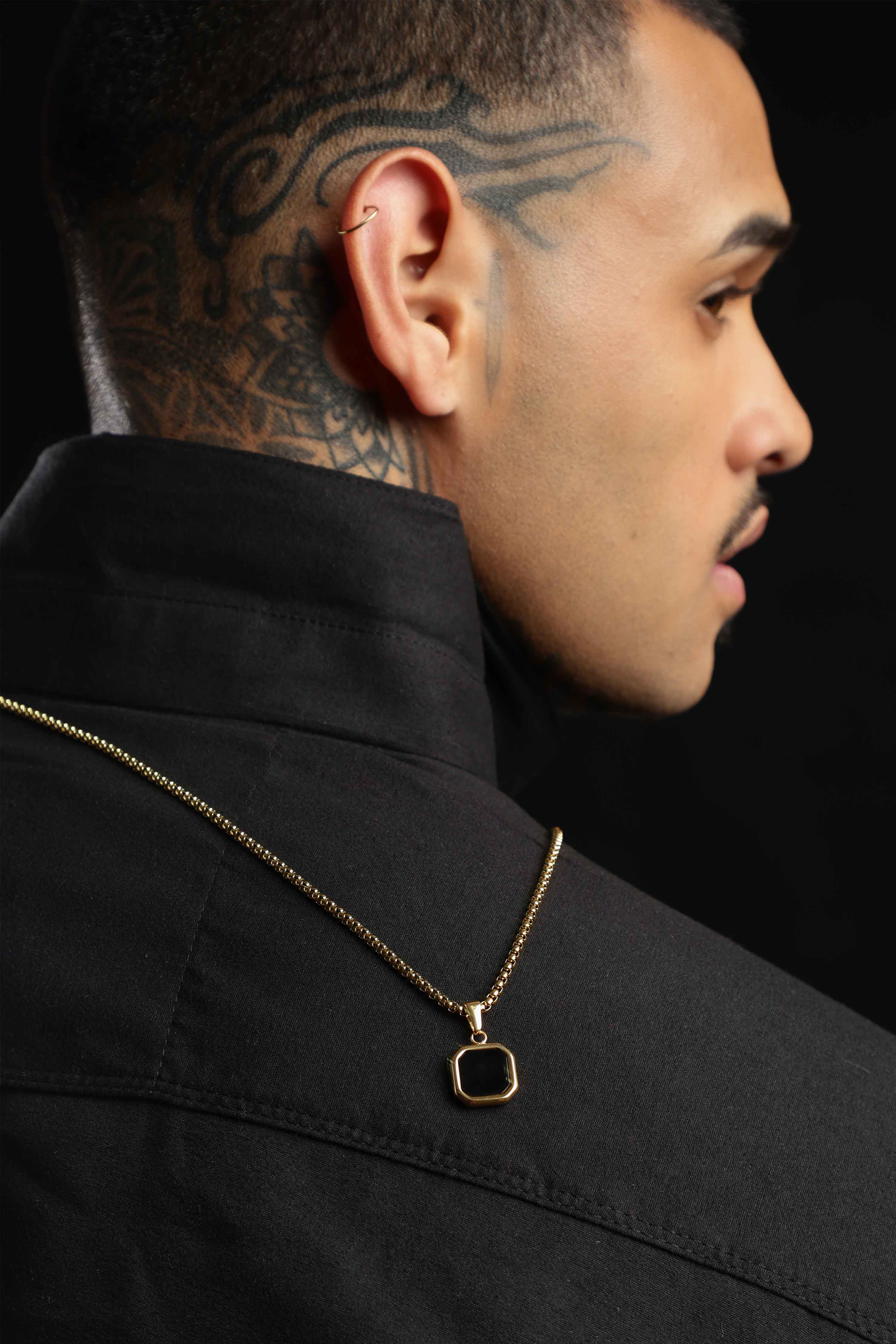 Square Black Signet Necklace