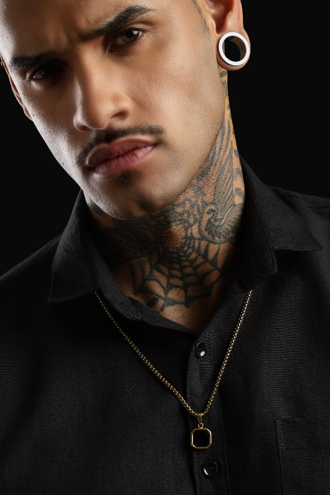 Square Black Signet Necklace