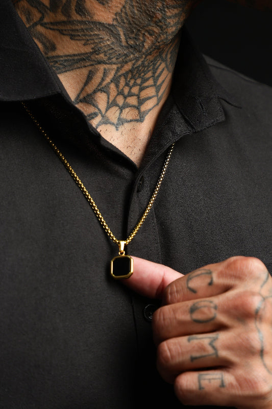 Square Black Signet Necklace