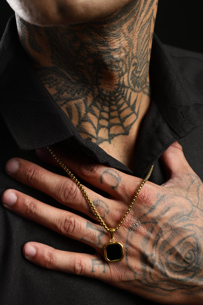 Square Black Signet Necklace