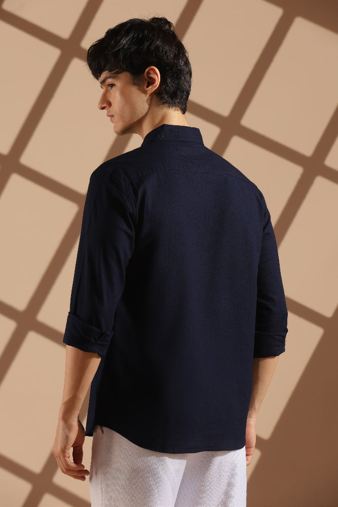 Navy blue Linen blended button down shirt