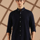 Navy blue Linen blended button down shirt