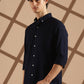 Navy blue Linen blended button down shirt