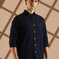 Navy blue Linen blended button down shirt