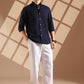 Navy blue Linen blended button down shirt