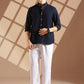 Navy blue Linen blended button down shirt