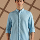 Sky blue Linen blended button down shirt