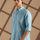 Sky blue Linen blended button down shirt