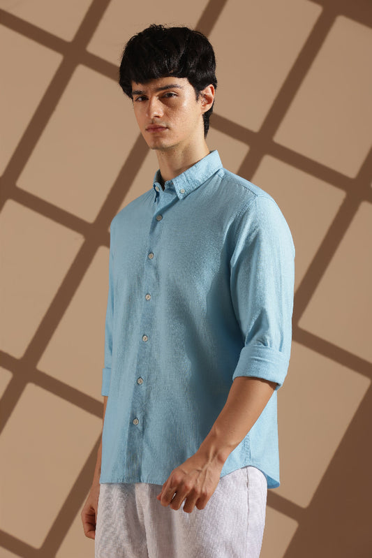 Sky blue Linen blended button down shirt