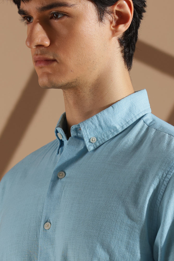 Sky blue Linen blended button down shirt