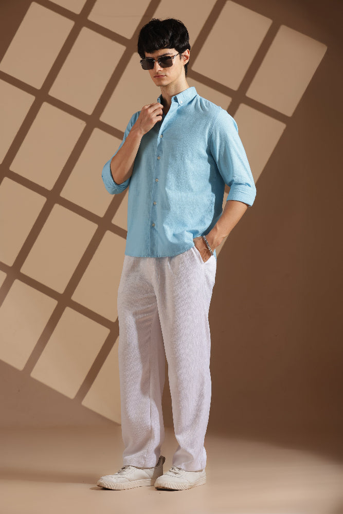 Sky blue Linen blended button down shirt