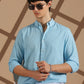 Sky blue Linen blended button down shirt
