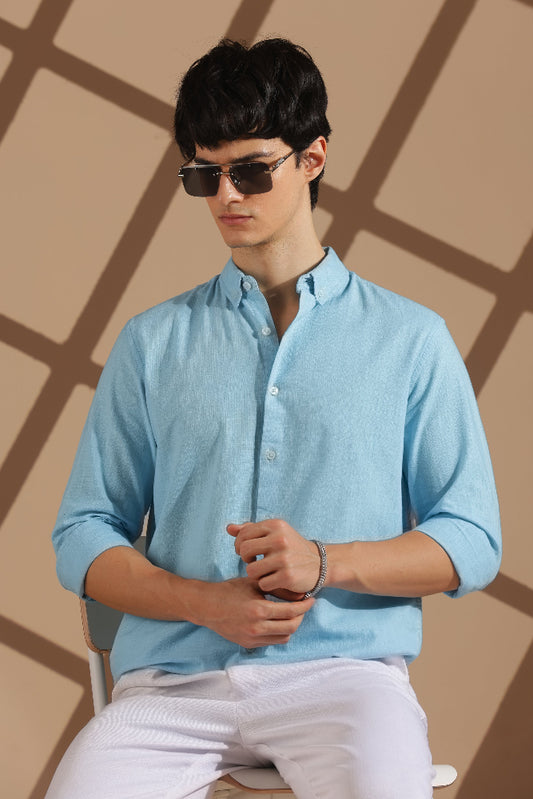 Sky blue Linen blended button down shirt