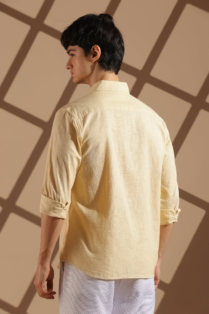 Beige Linen blended button down shirt