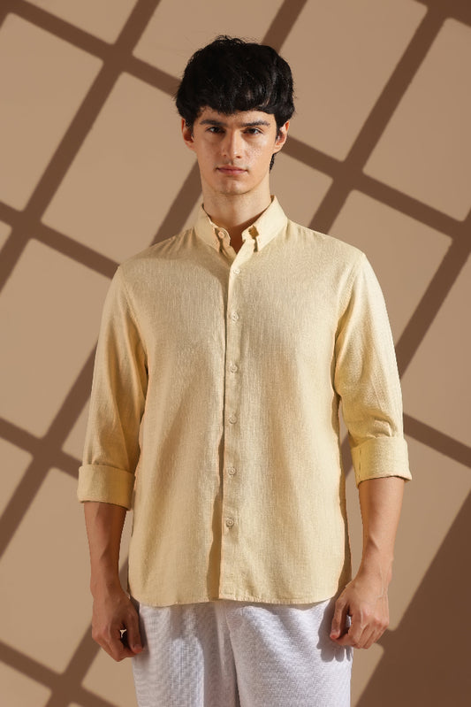 Beige Linen blended button down shirt