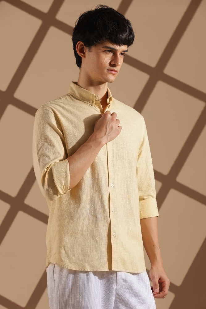 Beige Linen blended button down shirt