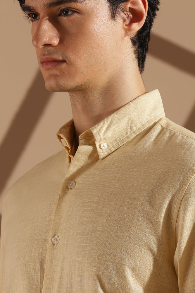 Beige Linen blended button down shirt