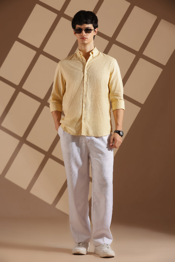 Beige Linen blended button down shirt