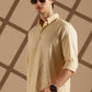 Beige Linen blended button down shirt