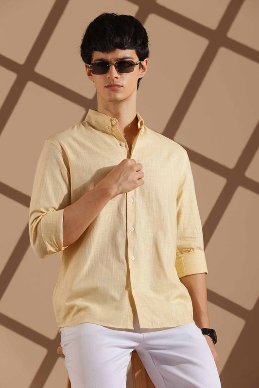 Beige Linen blended button down shirt