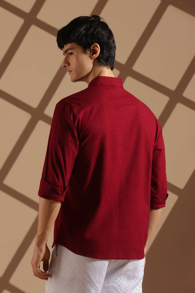 Maroon Linen blended button down shirt