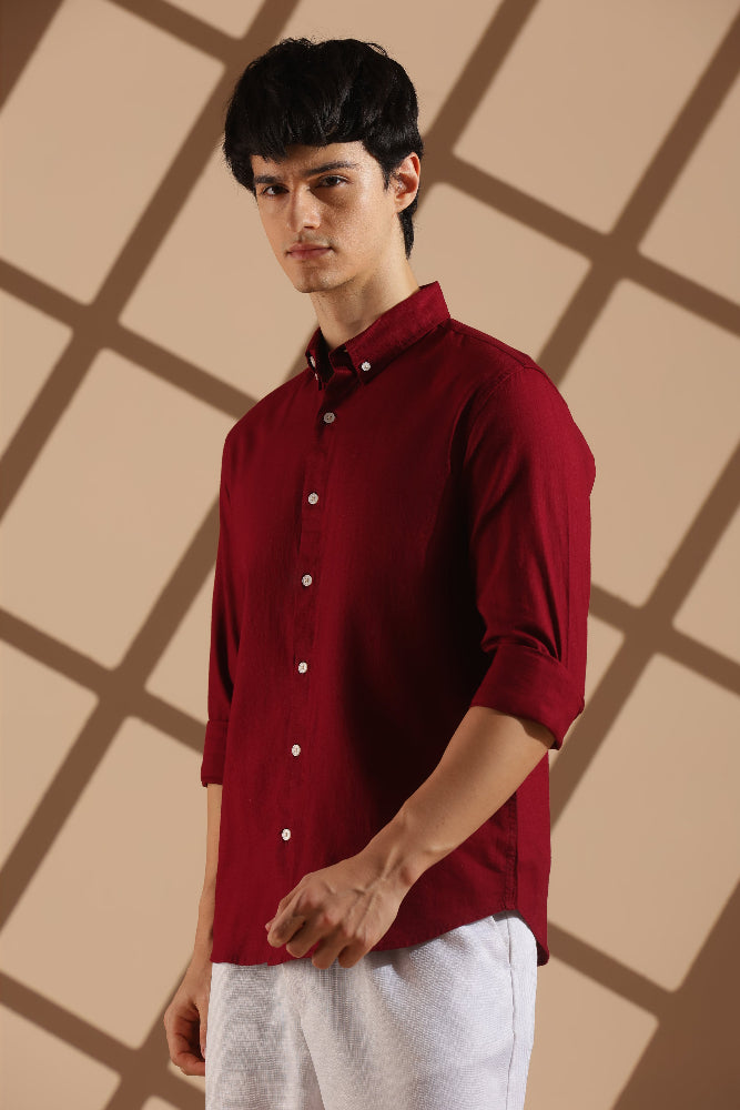 Maroon Linen blended button down shirt