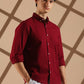 Maroon Linen blended button down shirt