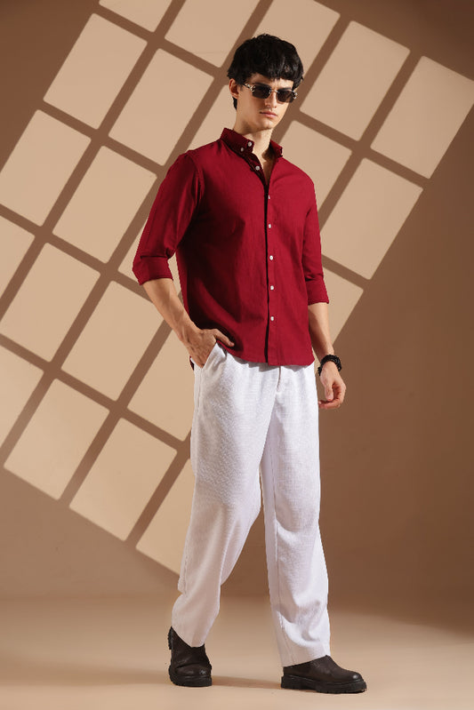Maroon Linen blended button down shirt