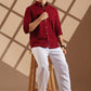Maroon Linen blended button down shirt