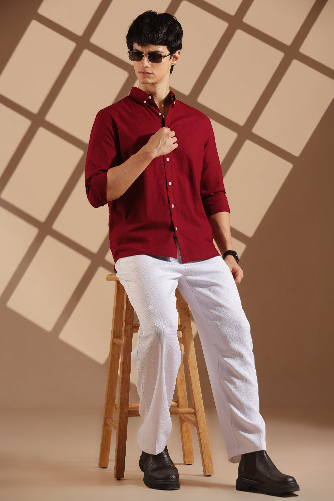 Maroon Linen blended button down shirt