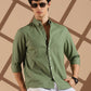 Olive Green Linen blended button down shirt