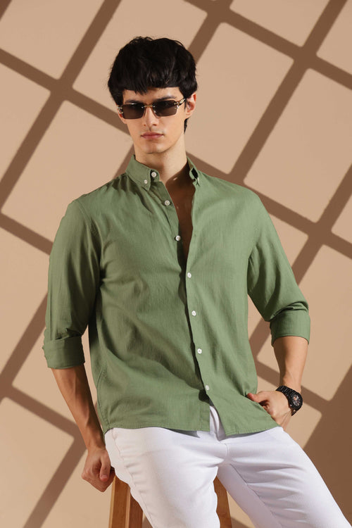 Olive Green Linen blended button down shirt