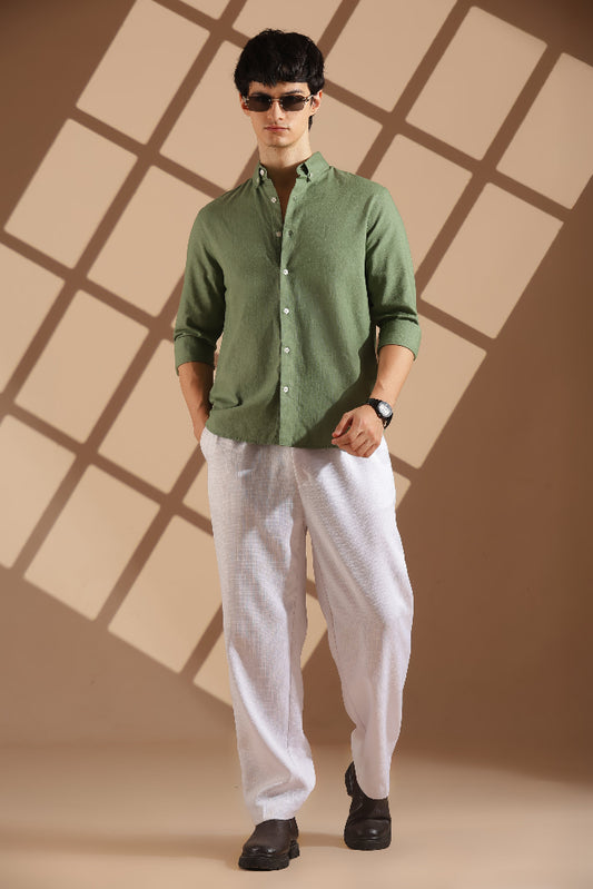 Olive Green Linen blended button down shirt