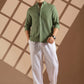 Olive Green Linen blended button down shirt