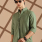 Olive Green Linen blended button down shirt
