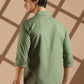 Olive Green Linen blended button down shirt