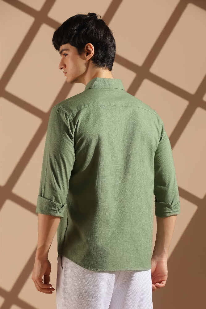 Olive Green Linen blended button down shirt