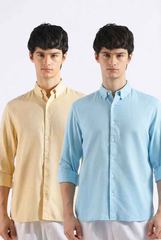 SKY BLUE & BEIGE LINEN COMBO