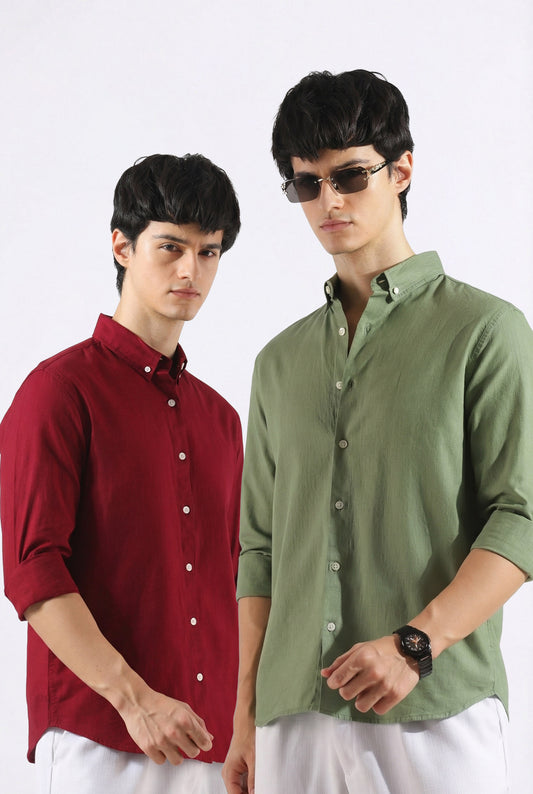 Olive Green & Maroon Linen Combo