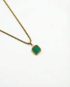 Square Signet Necklace - Emerald Green