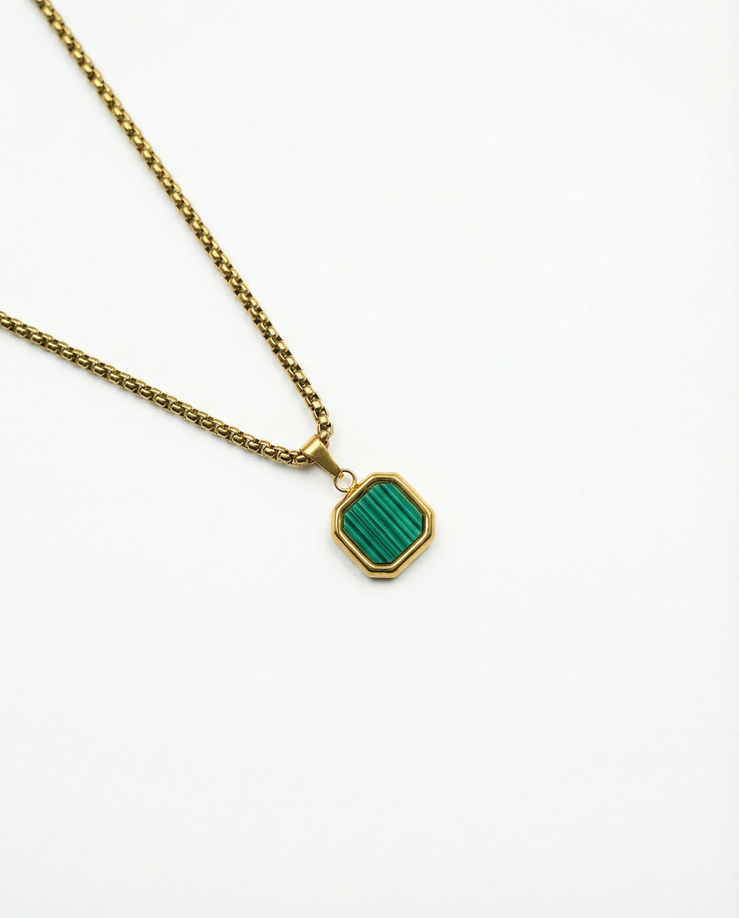 Square Signet Necklace - Emerald Green