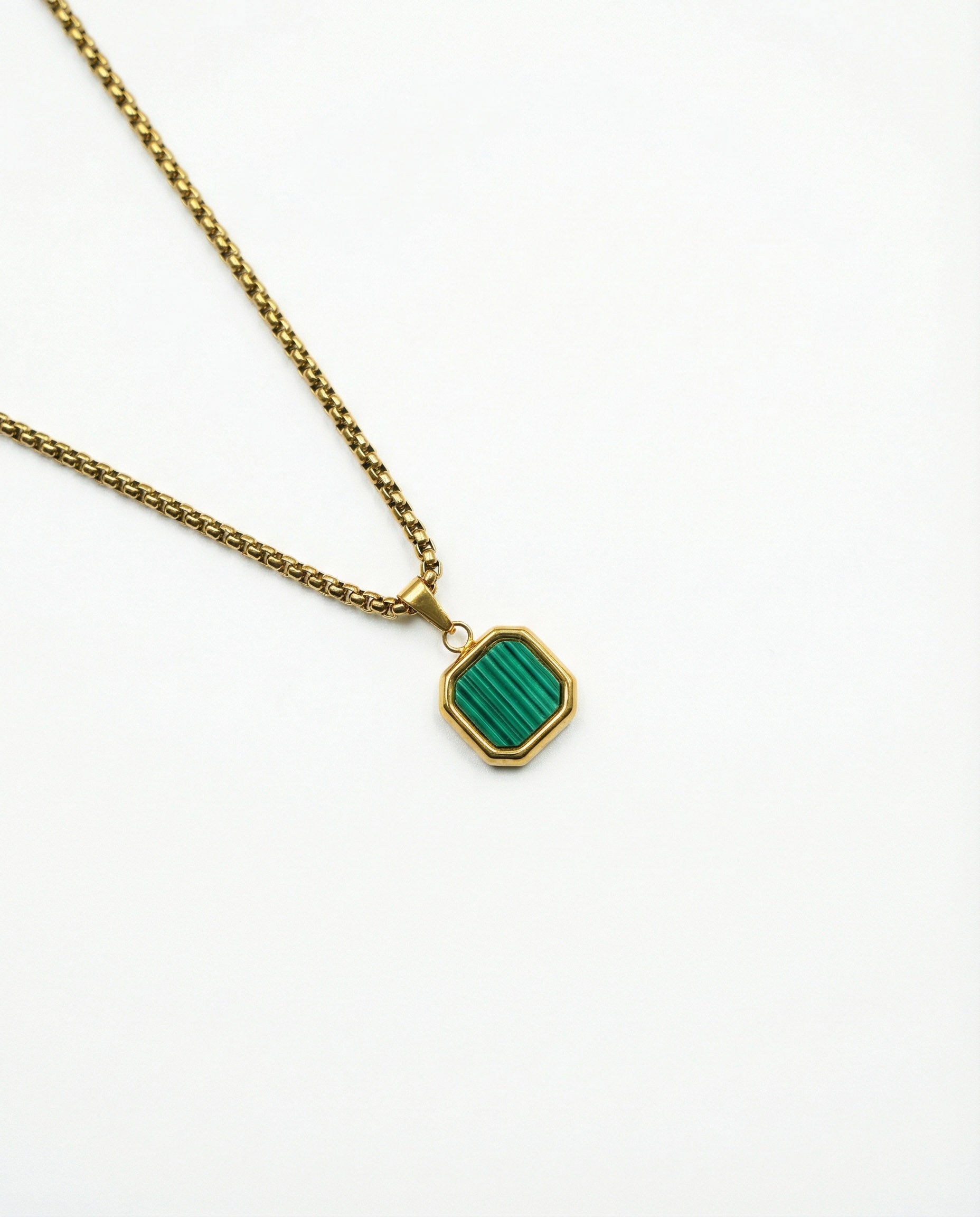 Square Signet Necklace - Emerald Green