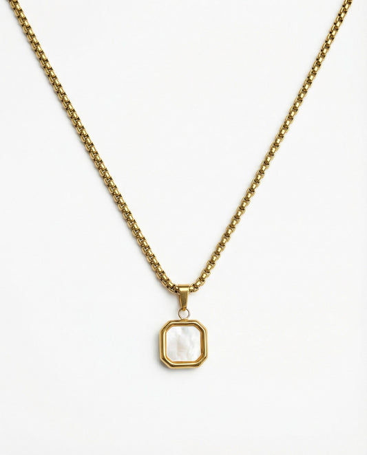 Square Pearl Signet Necklace